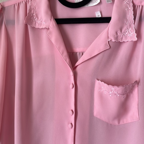 Vintage pink polyester button down short sleeve blouse by Josephine - Picture 2 of 7